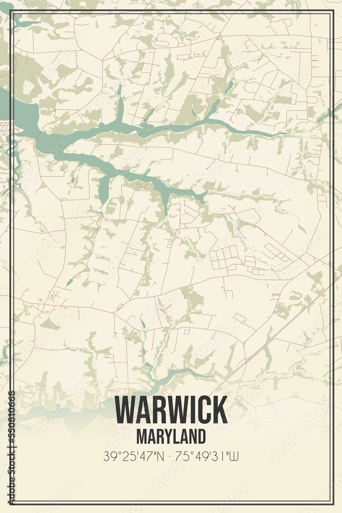 Retro US city map of Warwick, Maryland. Vintage street map.