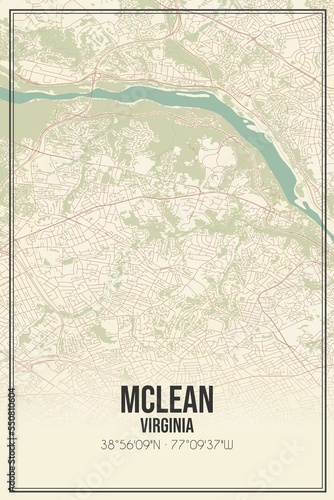 Retro US city map of McLean, Virginia. Vintage street map. photo