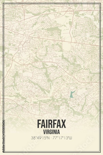 Retro US city map of Fairfax, Virginia. Vintage street map. © Rezona