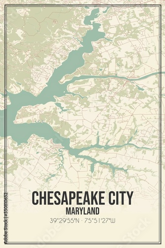 Retro US city map of Chesapeake City  Maryland. Vintage street map.