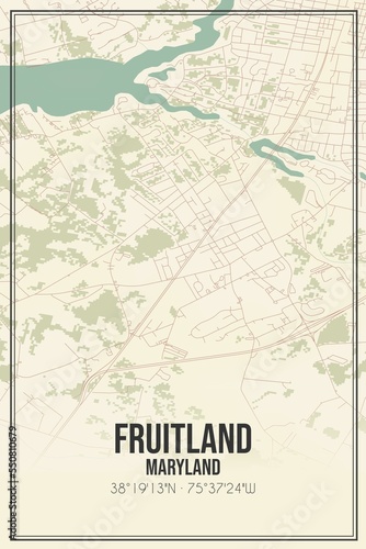 Retro US city map of Fruitland  Maryland. Vintage street map.