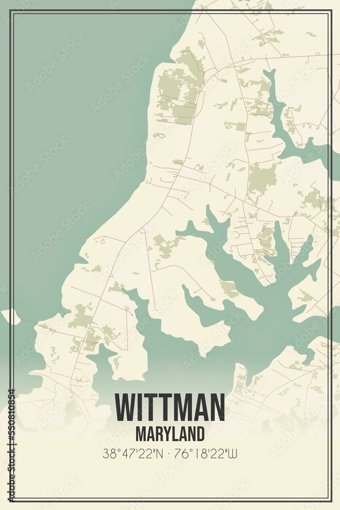 Retro US city map of Wittman, Maryland. Vintage street map.