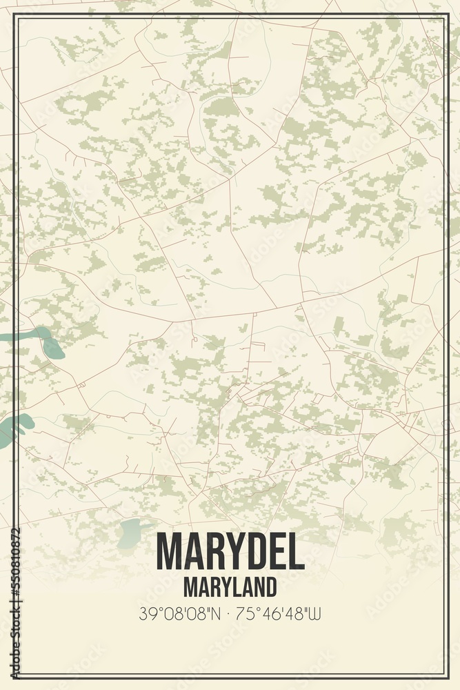 Retro US city map of Marydel, Maryland. Vintage street map.