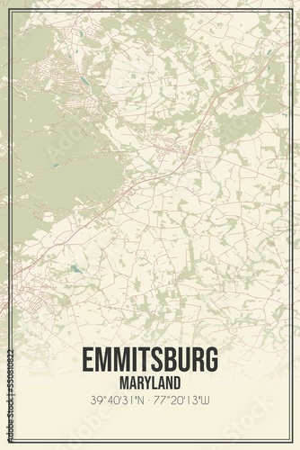 Retro US city map of Emmitsburg, Maryland. Vintage street map. photo