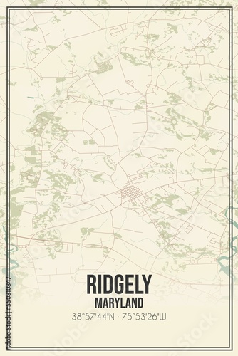Retro US city map of Ridgely  Maryland. Vintage street map.