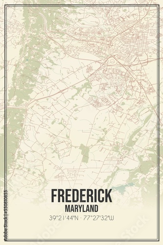 Retro US city map of Frederick, Maryland. Vintage street map. photo