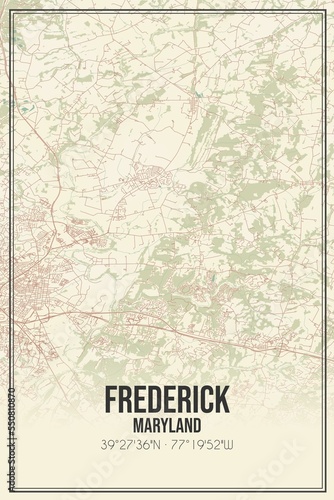 Fototapeta Naklejka Na Ścianę i Meble -  Retro US city map of Frederick, Maryland. Vintage street map.