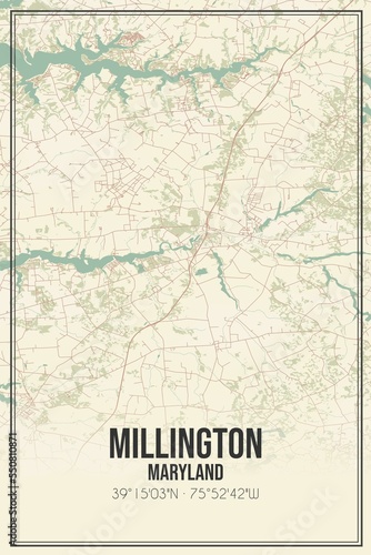 Retro US city map of Millington, Maryland. Vintage street map. photo