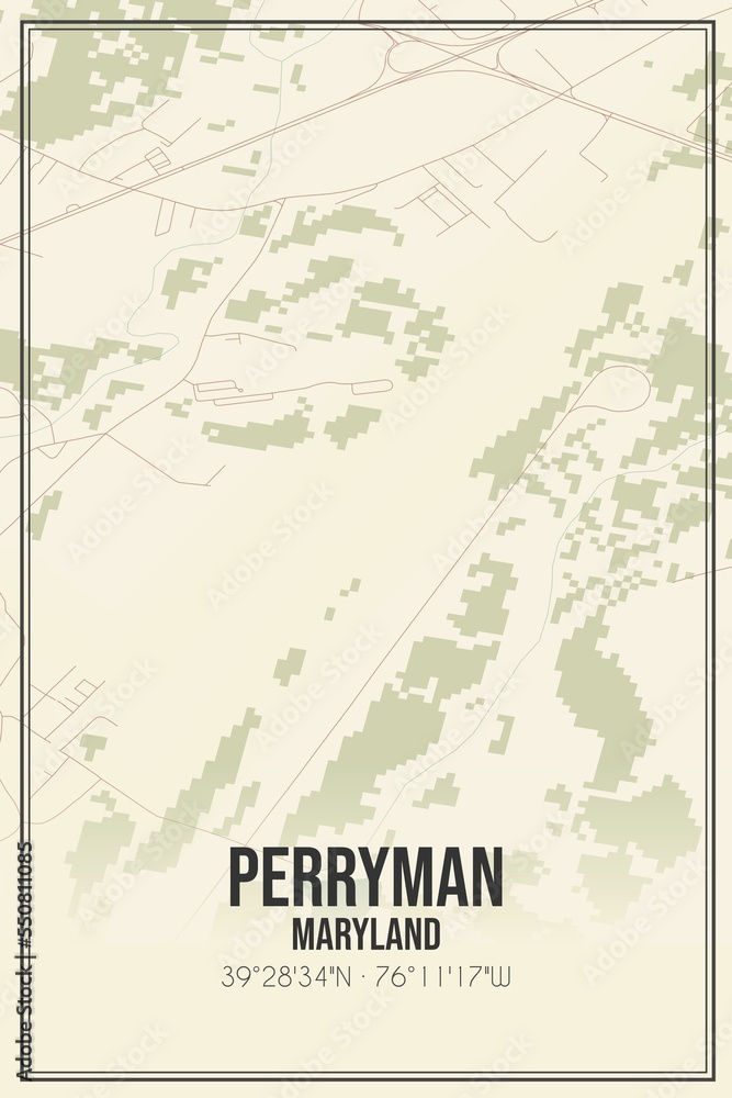 Retro US city map of Perryman, Maryland. Vintage street map.