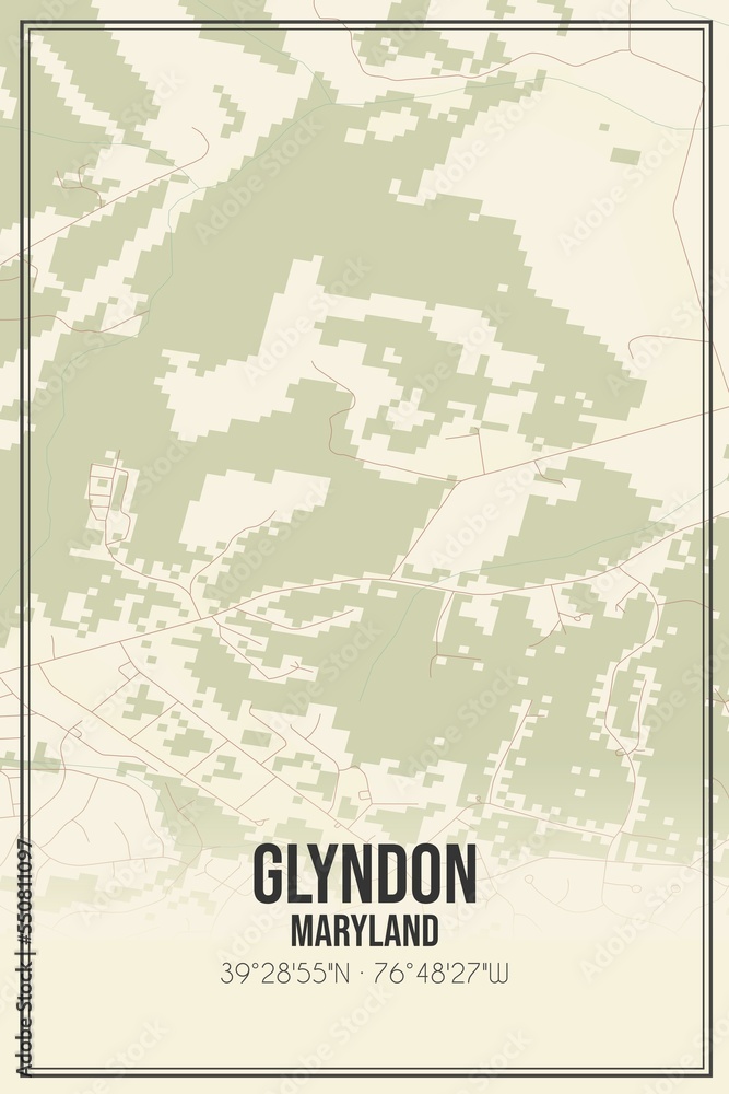 Retro US city map of Glyndon, Maryland. Vintage street map.