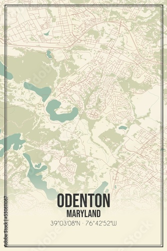 Retro US city map of Odenton, Maryland. Vintage street map. photo