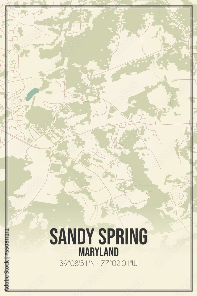 Fototapeta premium Retro US city map of Sandy Spring, Maryland. Vintage street map.