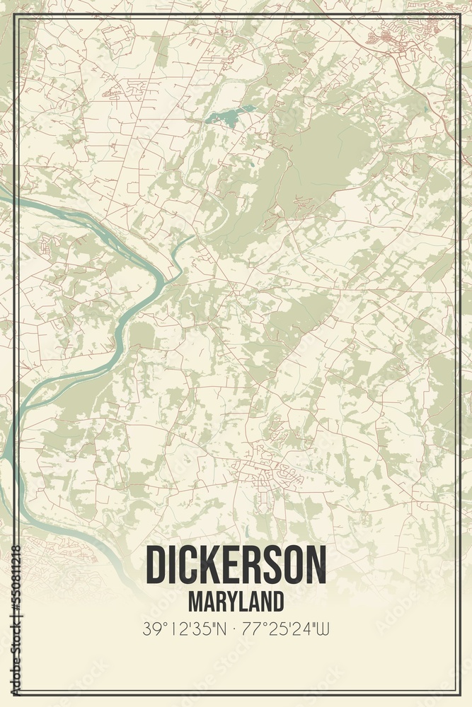 Retro US city map of Dickerson, Maryland. Vintage street map.