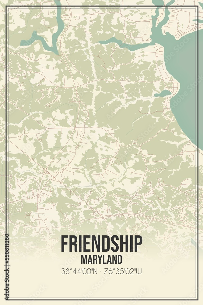 Obraz premium Retro US city map of Friendship, Maryland. Vintage street map.