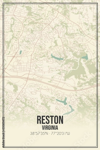 Retro US city map of Reston, Virginia. Vintage street map. © Rezona