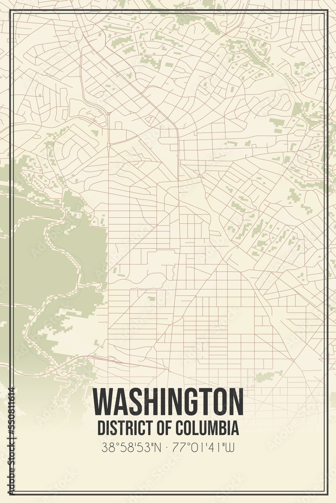 Retro US city map of Washington, District of Columbia. Vintage street map.