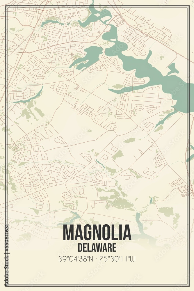 Fototapeta premium Retro US city map of Magnolia, Delaware. Vintage street map.