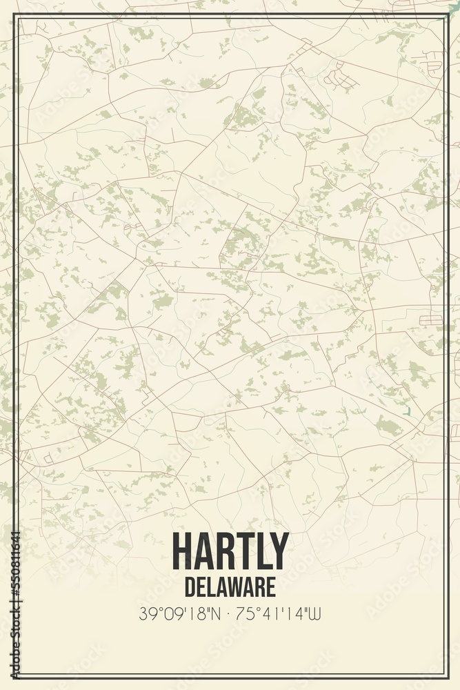 Retro US city map of Hartly, Delaware. Vintage street map.