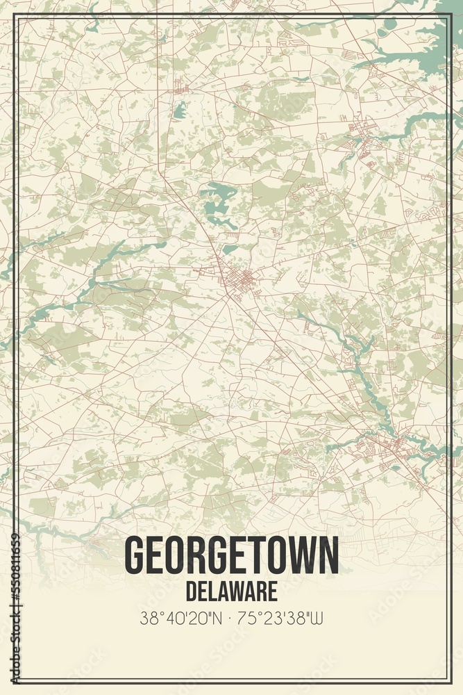 Retro US city map of Georgetown, Delaware. Vintage street map.