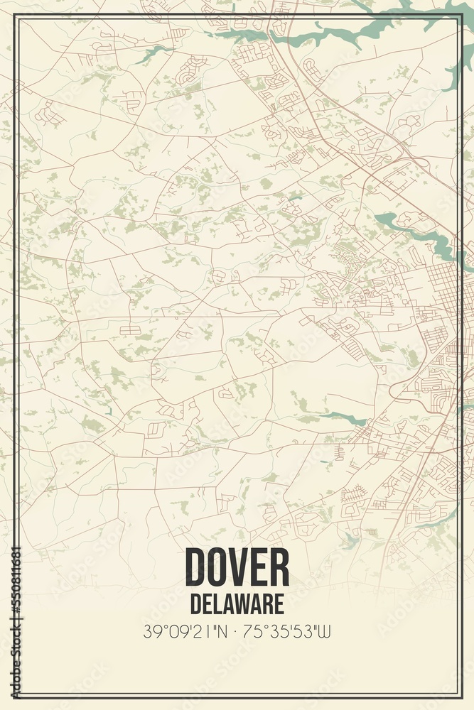 Fototapeta premium Retro US city map of Dover, Delaware. Vintage street map.