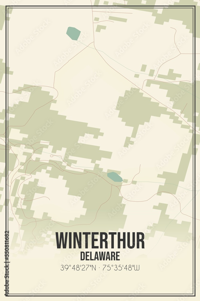 Fototapeta premium Retro US city map of Winterthur, Delaware. Vintage street map.