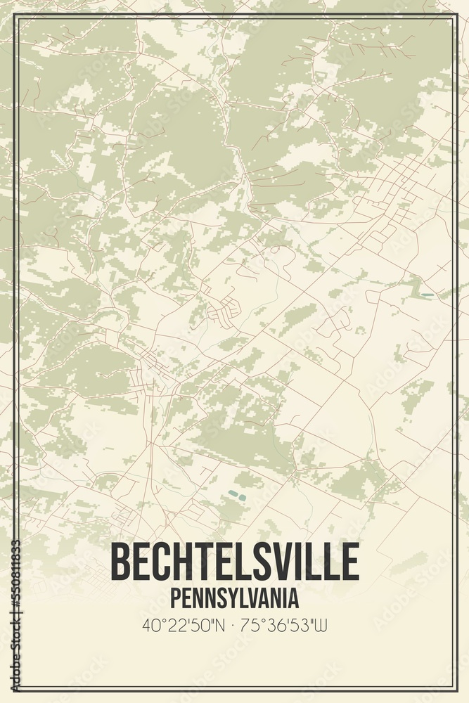 Fototapeta premium Retro US city map of Bechtelsville, Pennsylvania. Vintage street map.