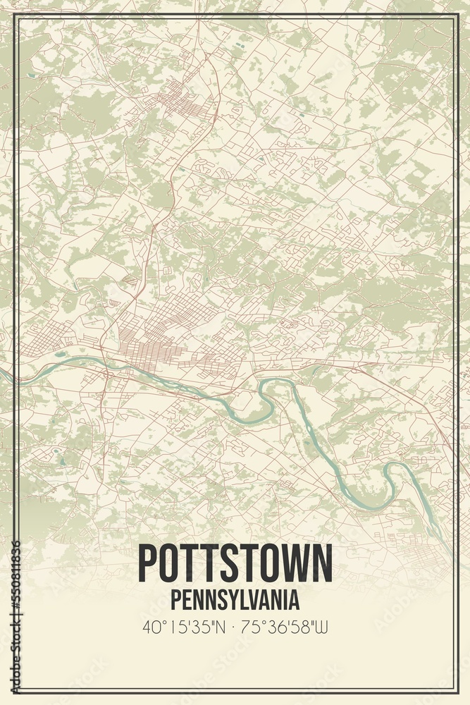 Obraz premium Retro US city map of Pottstown, Pennsylvania. Vintage street map.