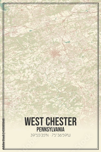 Retro US city map of West Chester, Pennsylvania. Vintage street map. photo