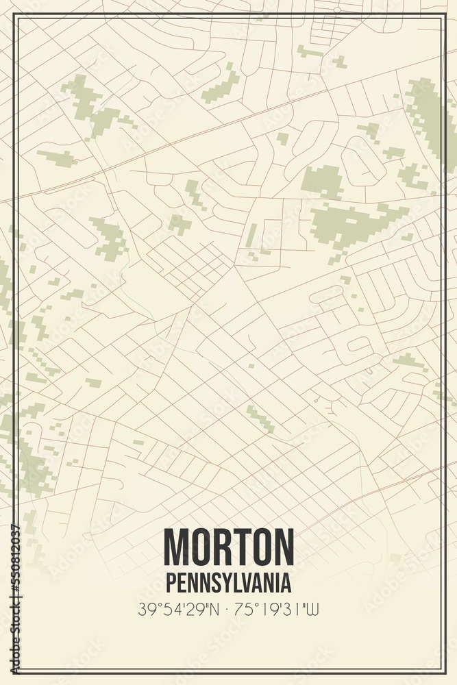 Retro US city map of Morton, Pennsylvania. Vintage street map.