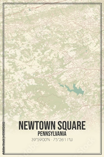 Retro US city map of Newtown Square, Pennsylvania. Vintage street map. photo