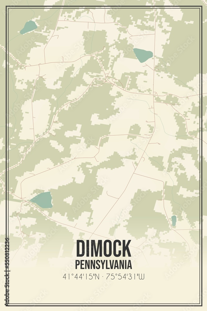 Retro US city map of Dimock, Pennsylvania. Vintage street map.