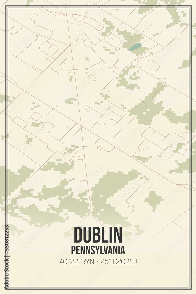 Retro US city map of Dublin, Pennsylvania. Vintage street map.