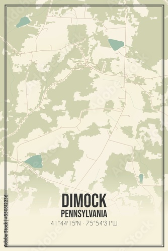 Retro US city map of Dimock  Pennsylvania. Vintage street map.