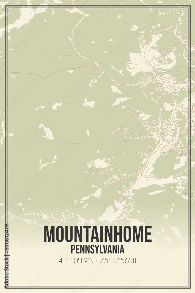 Retro US city map of Mountainhome, Pennsylvania. Vintage street map.