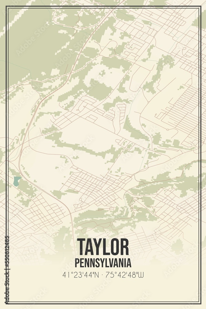 Retro US city map of Taylor, Pennsylvania. Vintage street map.