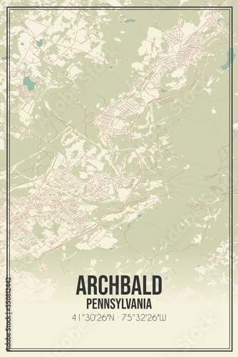 Retro US city map of Archbald, Pennsylvania. Vintage street map. photo