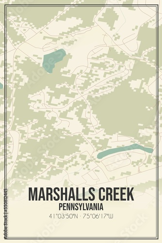 Retro US city map of Marshalls Creek  Pennsylvania. Vintage street map.