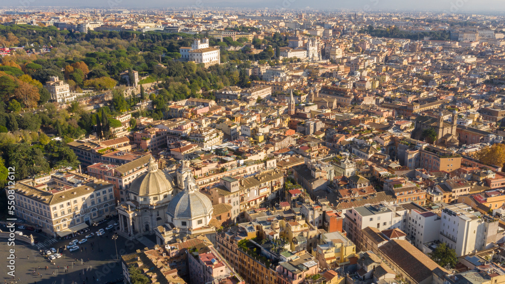 Aerial view of the historic center of Rome, Italy.