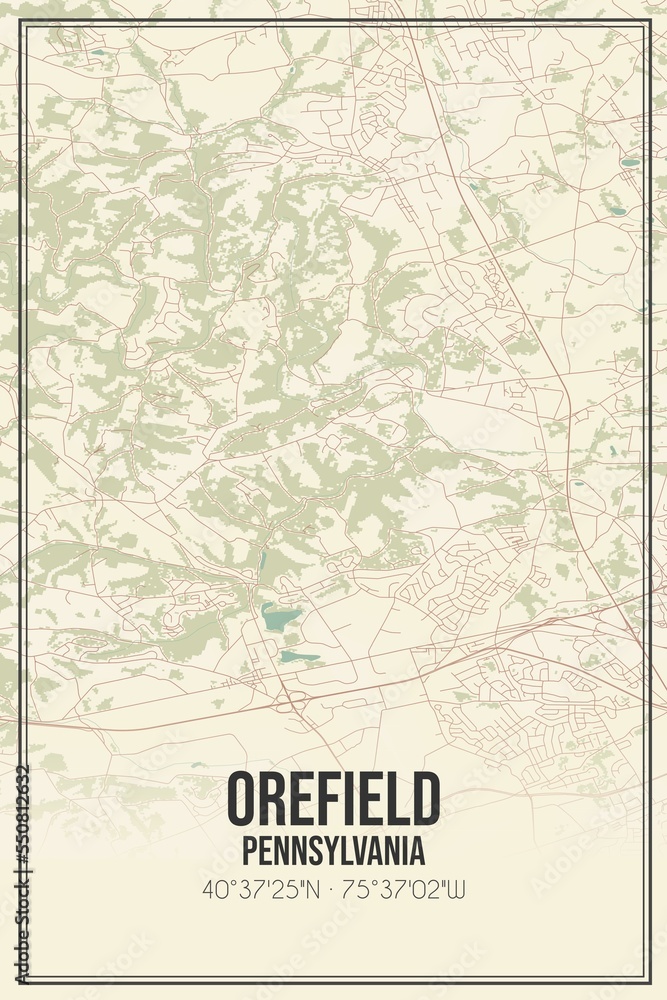Fototapeta premium Retro US city map of Orefield, Pennsylvania. Vintage street map.