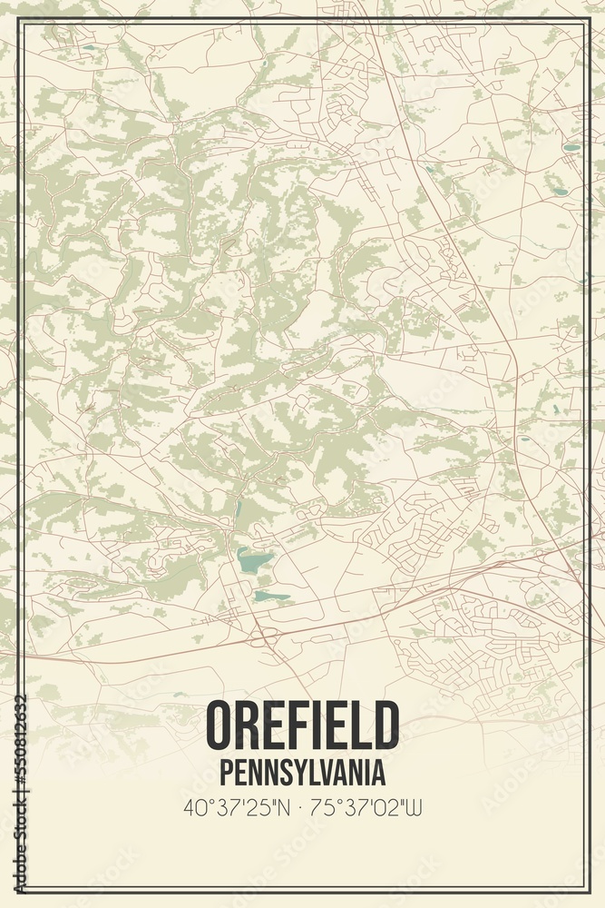 Retro US city map of Orefield, Pennsylvania. Vintage street map.