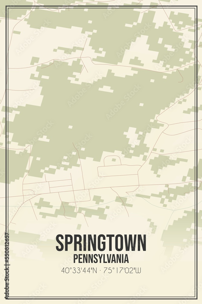 Retro US city map of Springtown, Pennsylvania. Vintage street map.