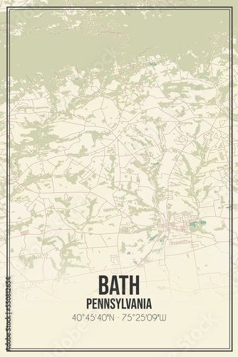 Retro US city map of Bath, Pennsylvania. Vintage street map. photo
