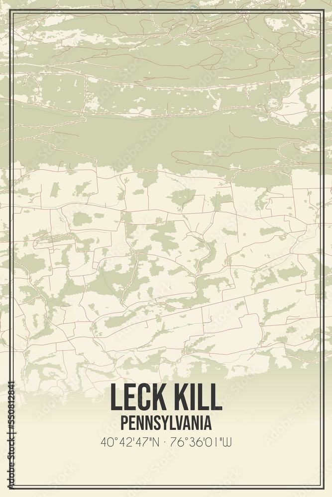 Retro US city map of Leck Kill, Pennsylvania. Vintage street map. Stock