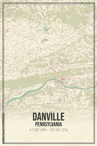 Retro US city map of Danville, Pennsylvania. Vintage street map. photo