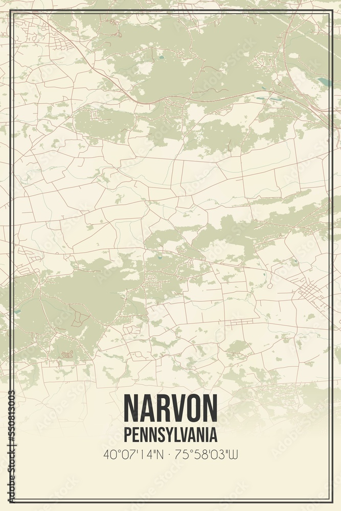 Fototapeta premium Retro US city map of Narvon, Pennsylvania. Vintage street map.
