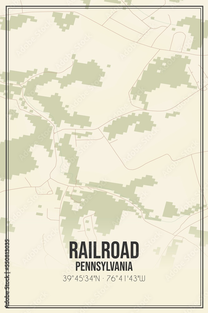Retro US city map of Railroad, Pennsylvania. Vintage street map.