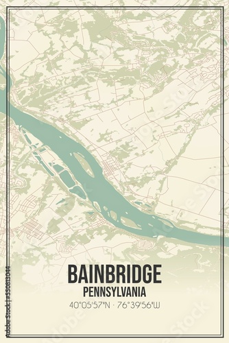 Retro US city map of Bainbridge, Pennsylvania. Vintage street map. photo