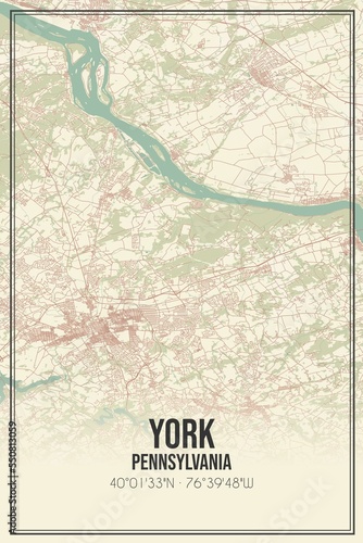 Retro US city map of York, Pennsylvania. Vintage street map. photo