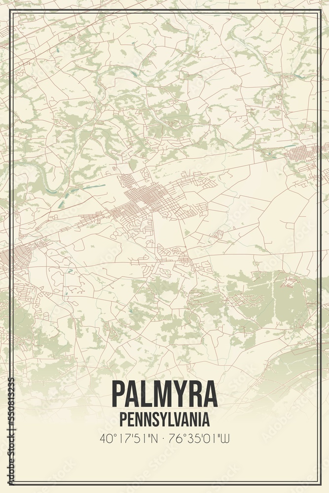 Obraz premium Retro US city map of Palmyra, Pennsylvania. Vintage street map.
