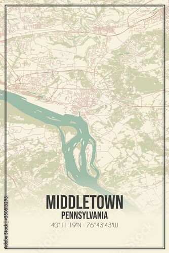 Retro US city map of Middletown, Pennsylvania. Vintage street map.